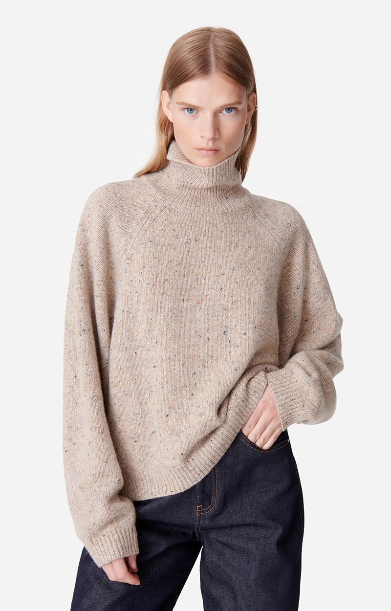 Dotty Roll Neck Sweater - Beige Fleck