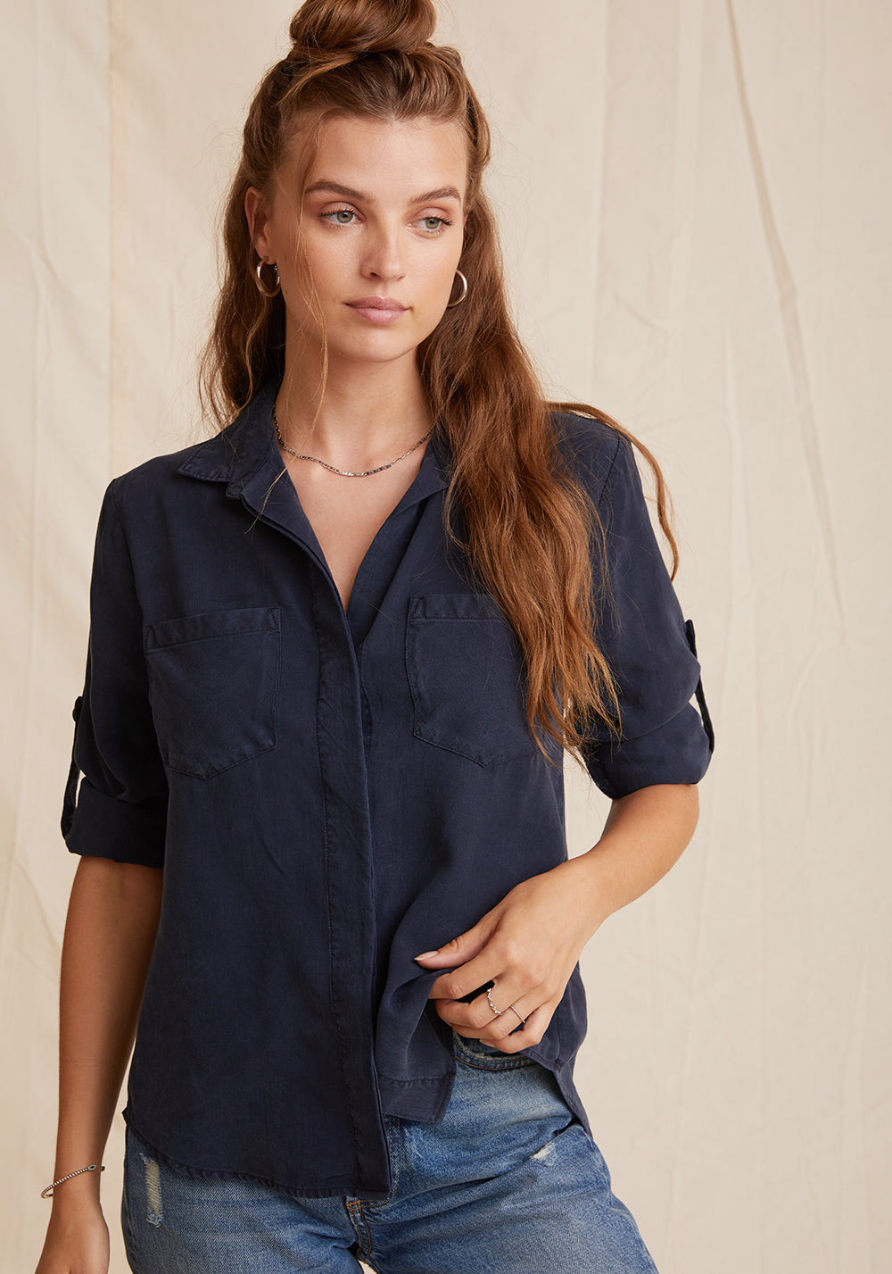 Split Back Button Down Shirt Endless Sea aprilmae